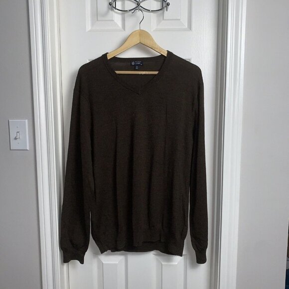 J.Crew Mens Italian 100% Merino Wool Brown V Neck Pullover Sweater Size XL - Picture 2 of 8